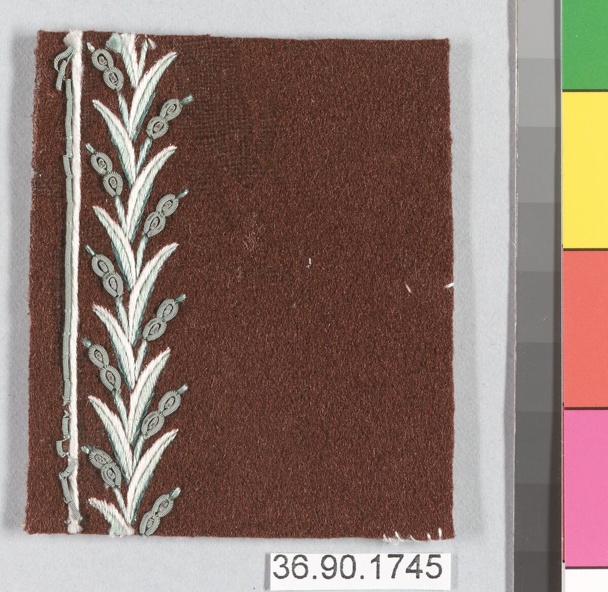 Sample, Silk and metal thread on felt, French
