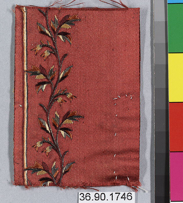 Embroidery sample for a man’s suit or waistcoat, Silk and metal thread on silk, French 