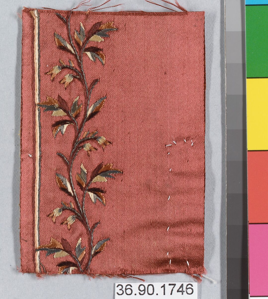 Embroidery sample for a man’s suit or waistcoat, Silk and metal thread on silk, French