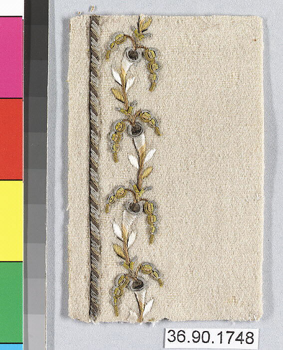 Sample, Silk and metal thread on felt, French 