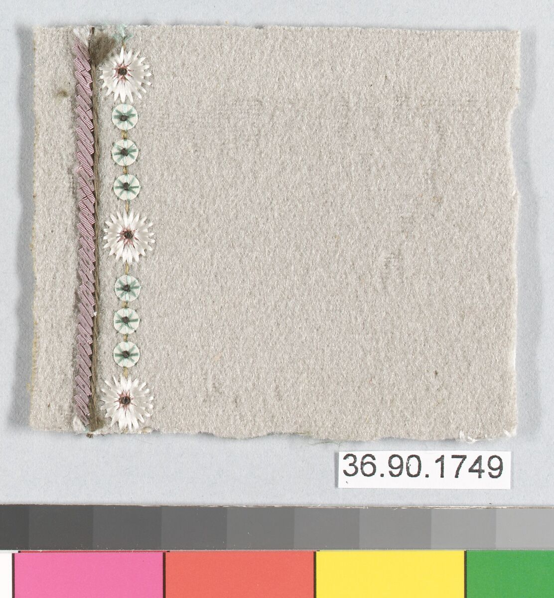 Sample, Silk and metal thread on felt, French