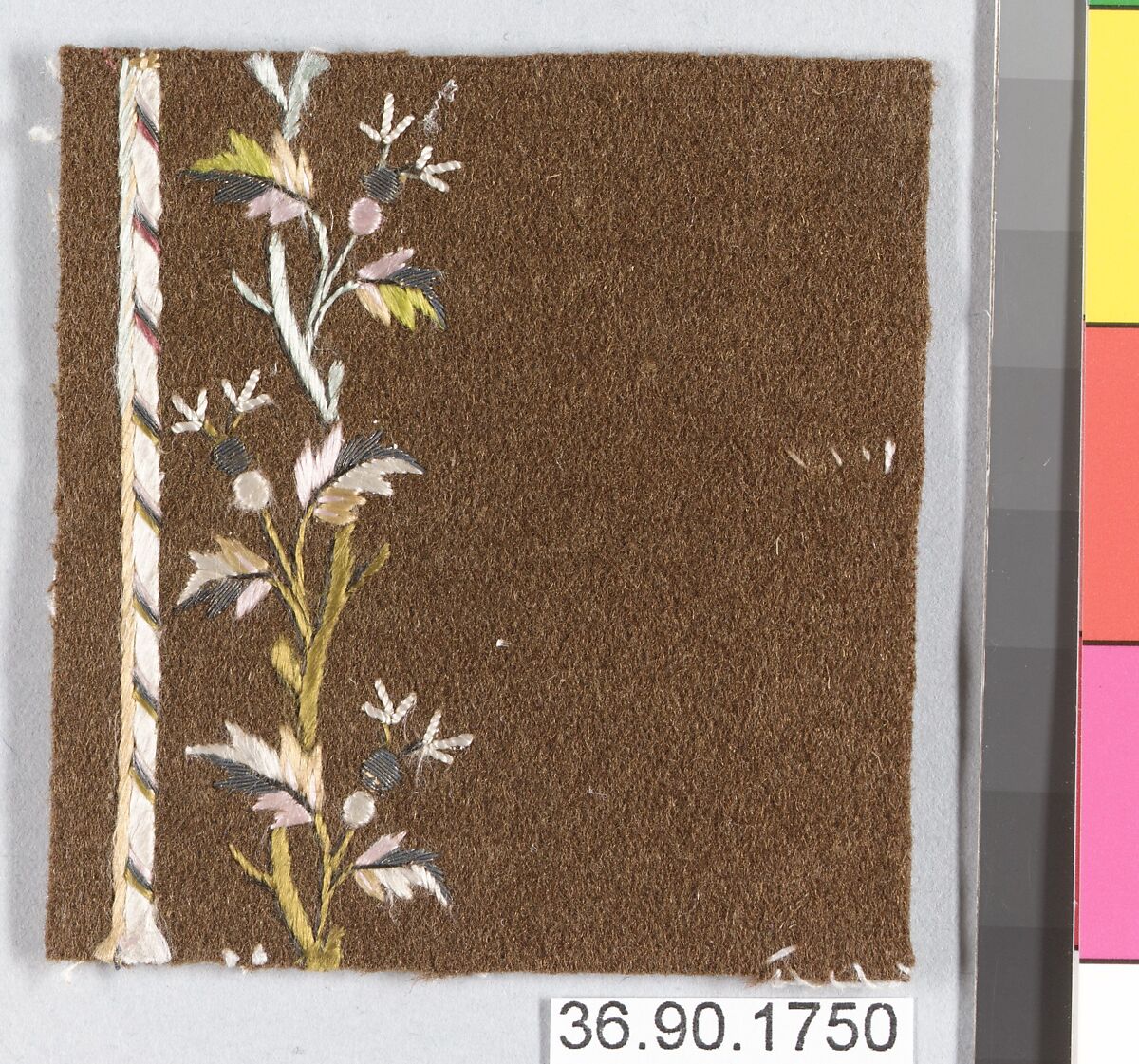 Sample, Silk and metal thread on felt, French