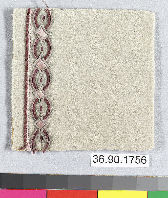 Sample, Silk and metal thread on felt, French 