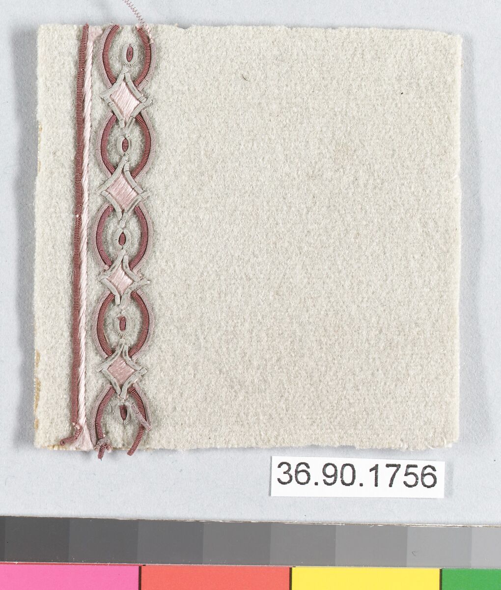 Sample, Silk and metal thread on felt, French