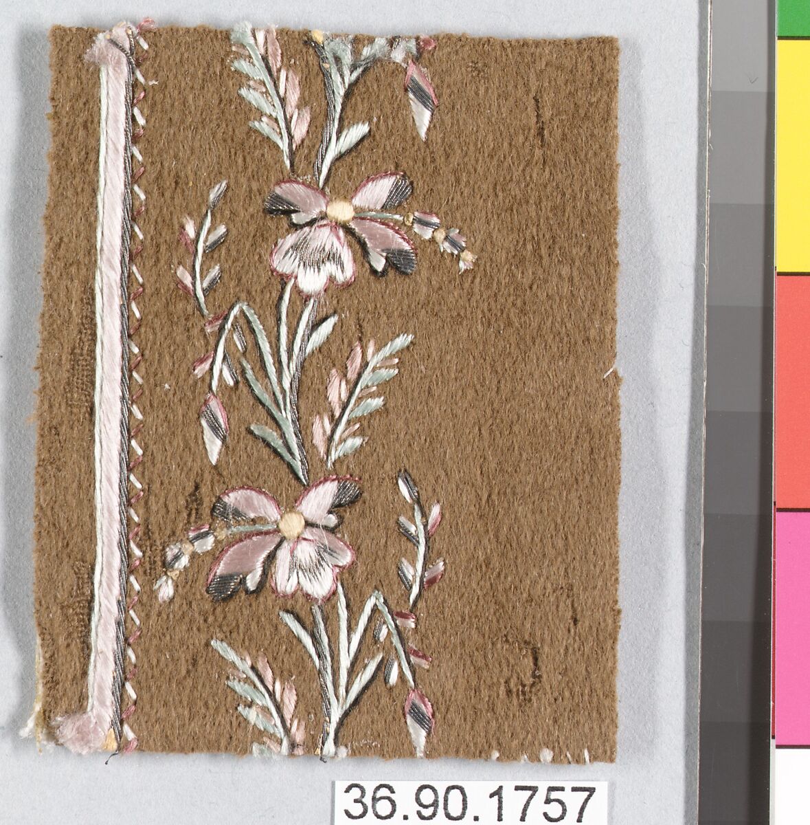 Sample, Silk and metal thread on felt, French