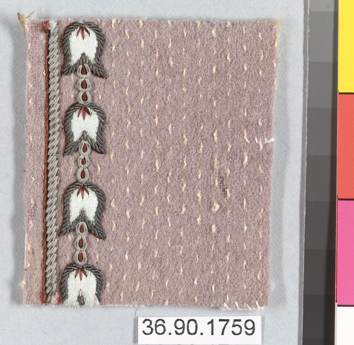 Sample, Silk and metal thread on felt, French