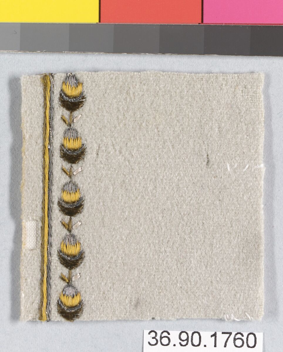 Sample, Silk and metal thread on felt, French