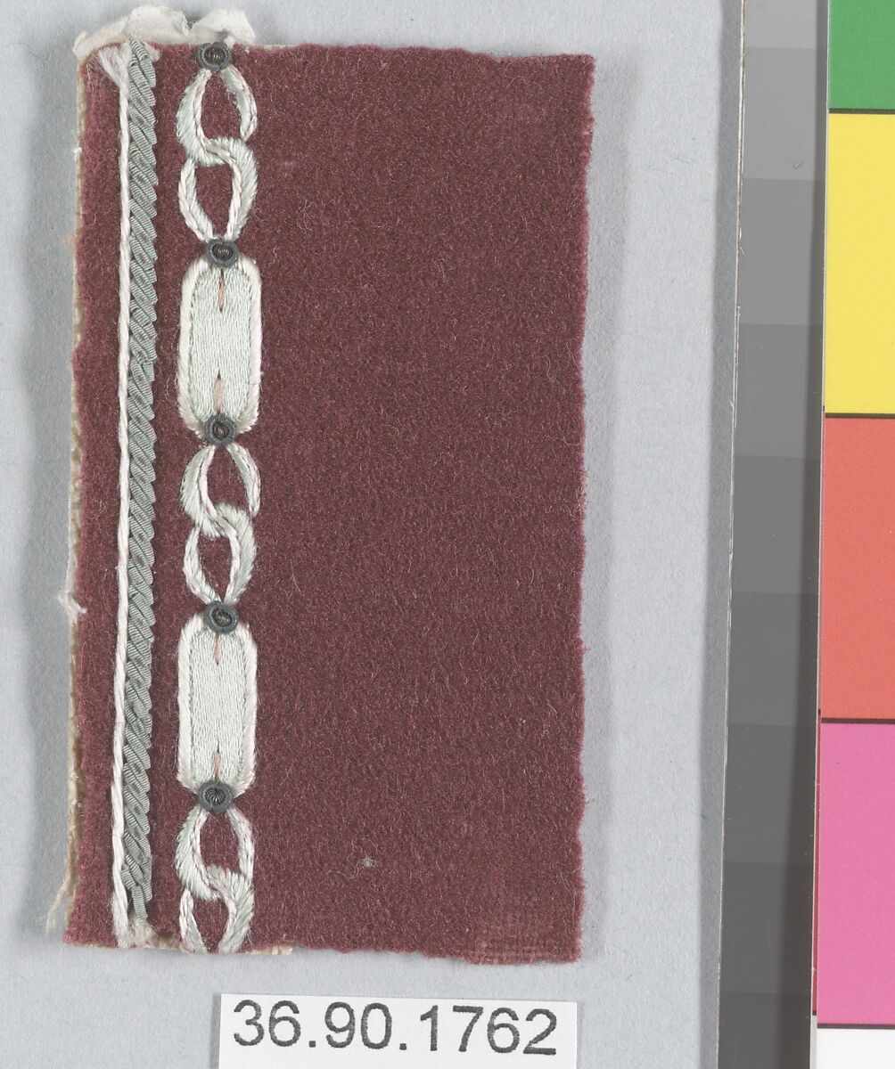 Sample, Silk and metal thread on felt, French