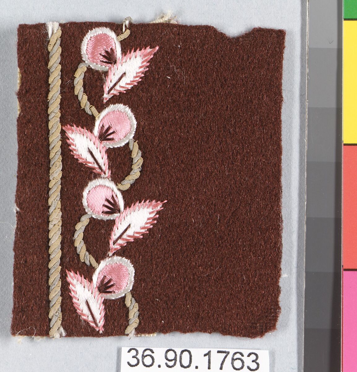 Sample, Silk and metal thread on felt, French