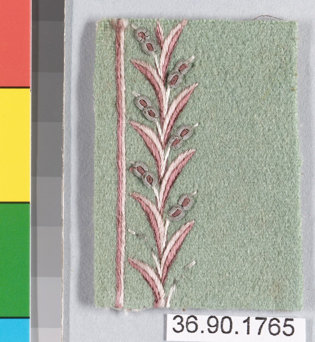 Sample, Silk and metal thread on felt, French