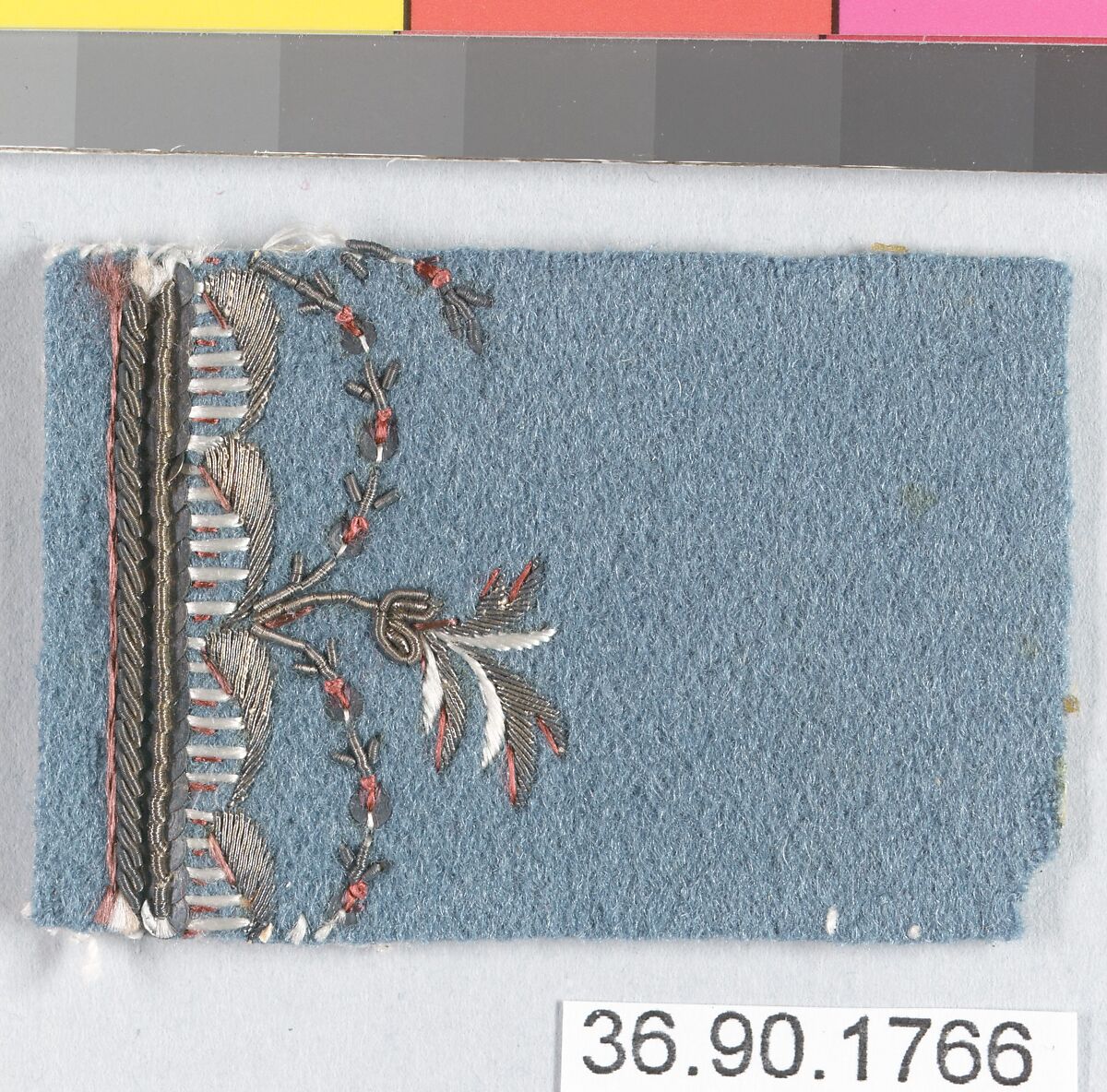 Sample, Silk and metal thread on felt, French