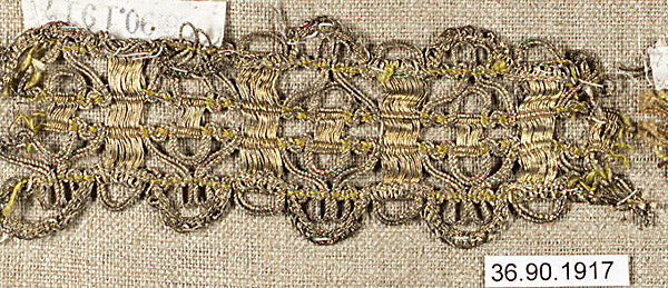 Piece, Silk and metal thread, bobbin lace, European 