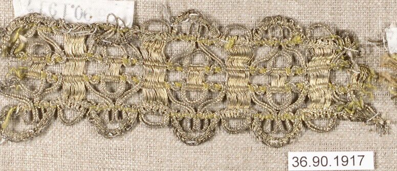 Piece, Silk and metal thread, bobbin lace, European