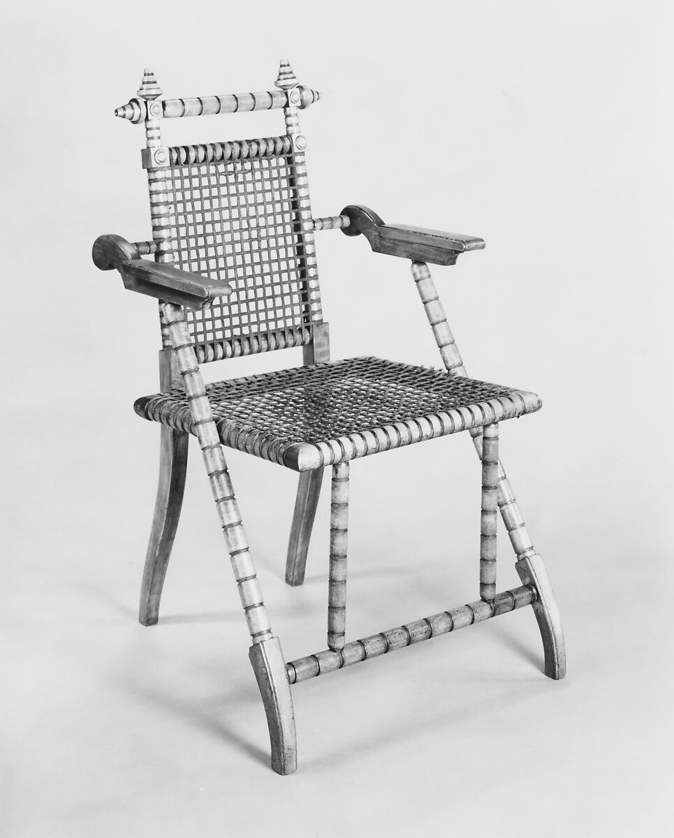 Folding Armchair, George Jakob Hunzinger (1835–1898), Maple, steel mesh, American 