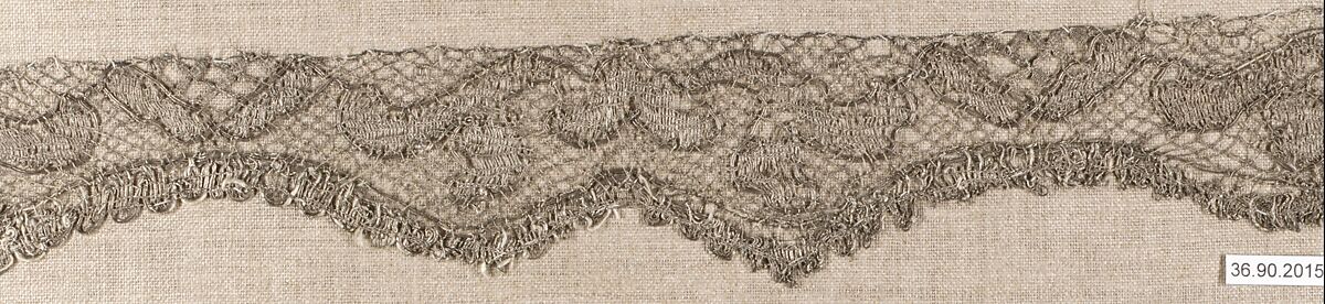 Piece, Silk and metal thread, bobbin lace, European