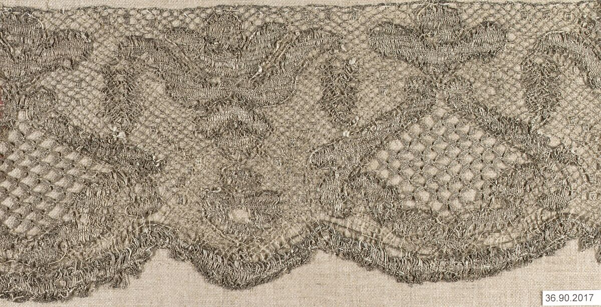Piece, Silk and metal thread, bobbin lace, European