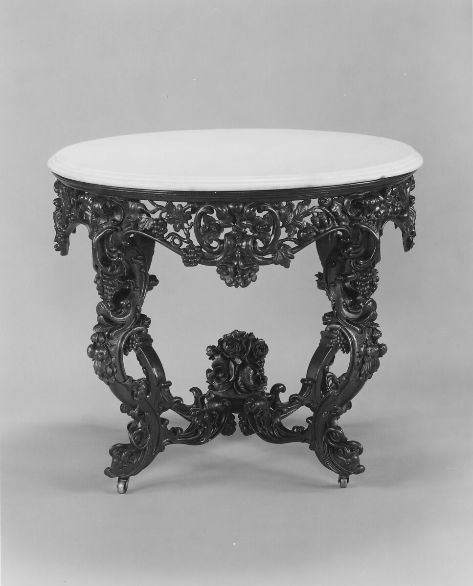 Center table, Attributed to John Henry Belter (American, born Germany 1804-1863 New York), Rosewood, marble, American