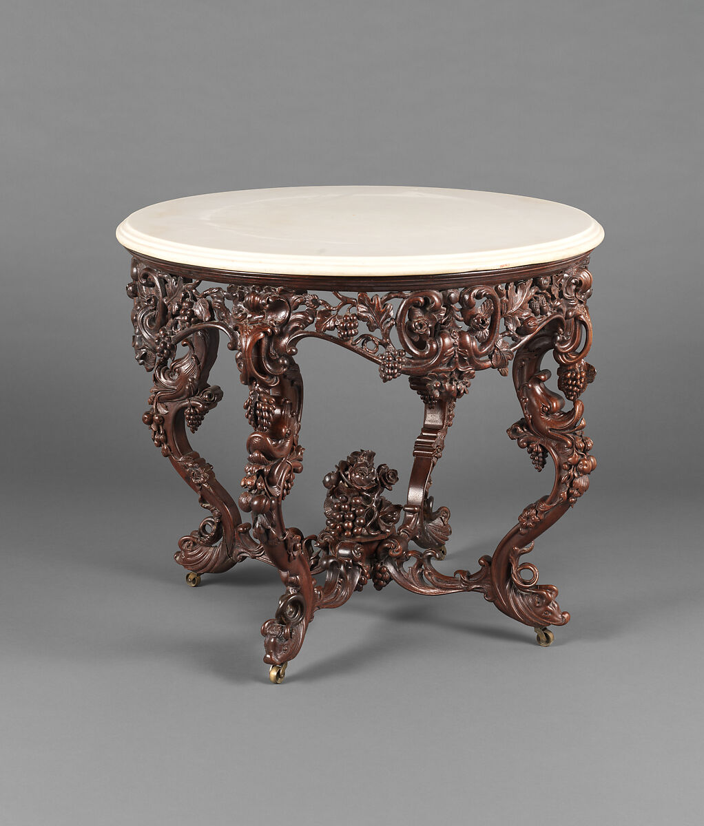 Center table, Attributed to John Henry Belter (American, born Germany 1804-1863 New York), Rosewood, marble, American