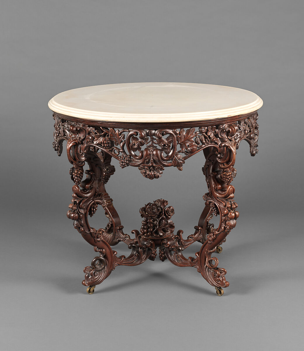 Center table, Attributed to John Henry Belter (American, born Germany 1804-1863 New York), Rosewood, marble, American 