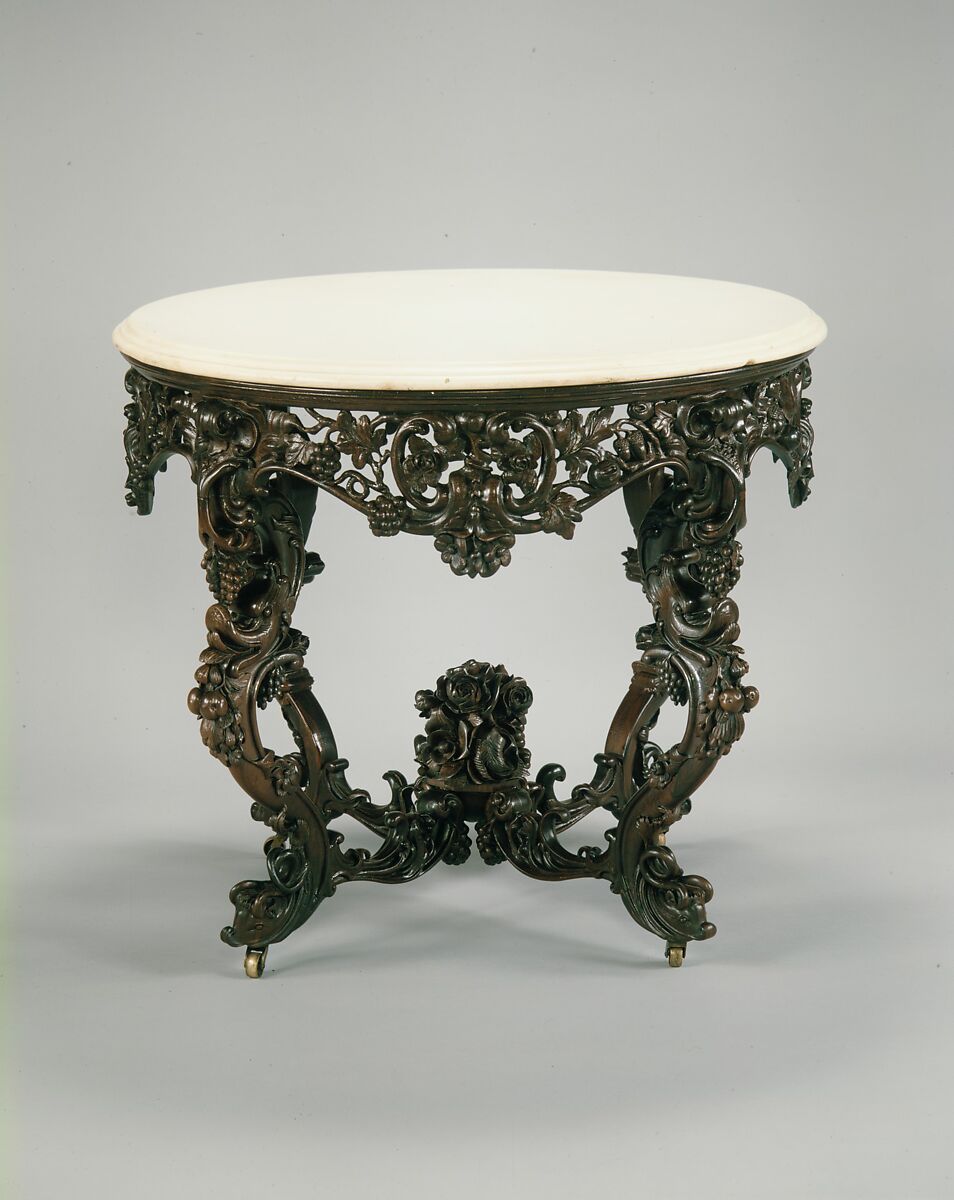 Center table, Attributed to John Henry Belter (American, born Germany 1804-1863 New York), Rosewood, marble, American