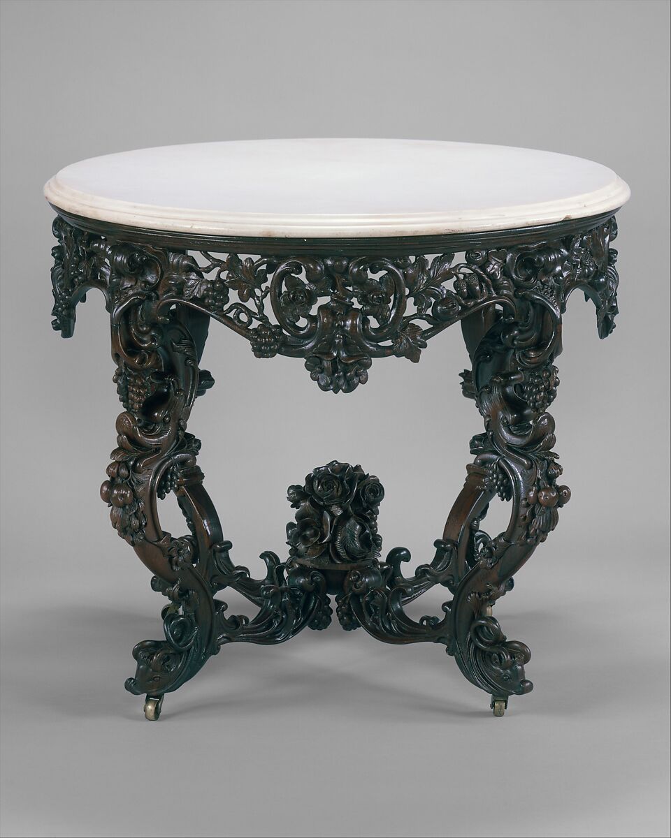 Center table, Attributed to John Henry Belter (American, born Germany 1804-1863 New York), Rosewood, marble, American
