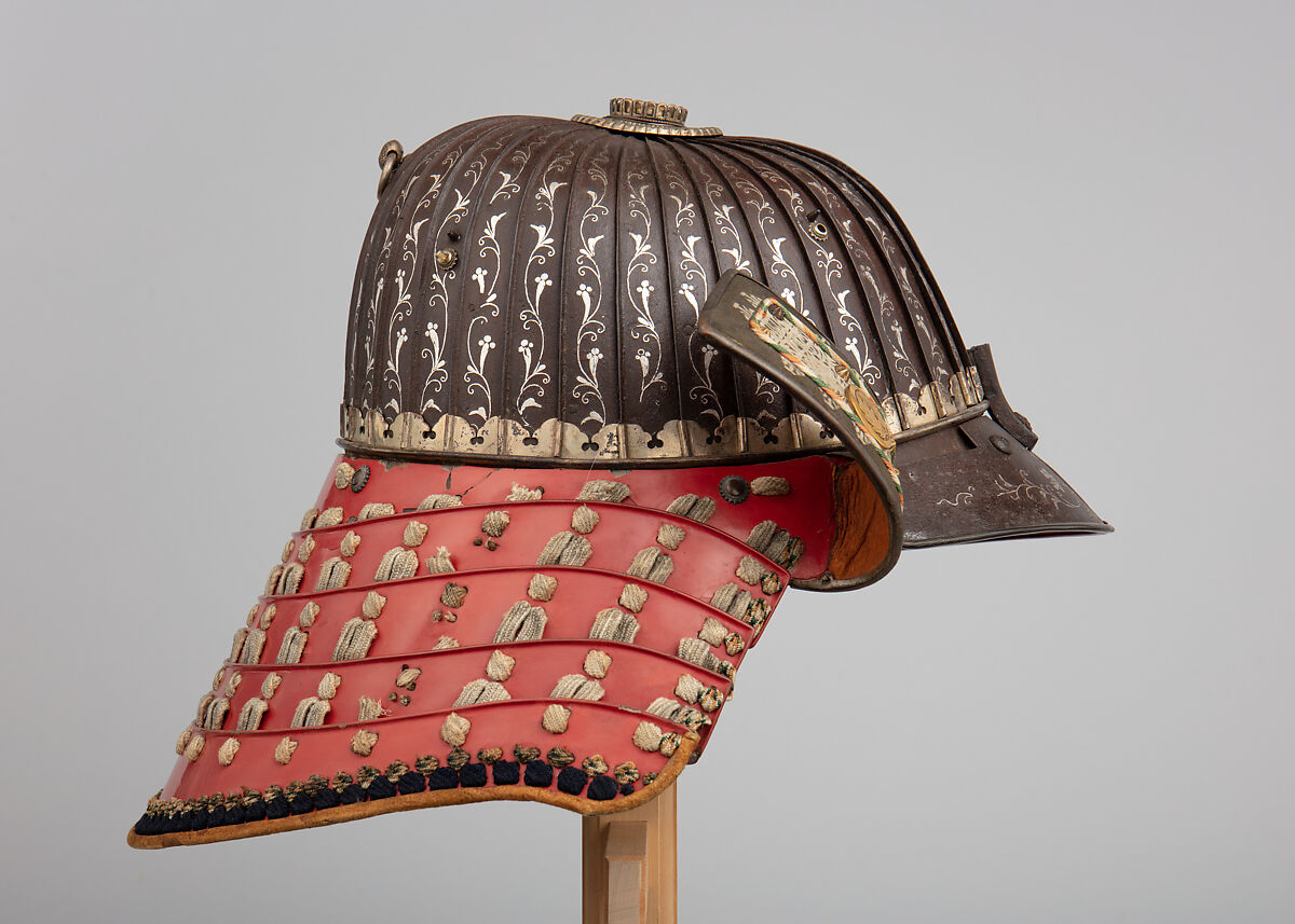Helmet (<i>Suji Kabuto</i>), Inscribed by Yoshihisa (Japanese, Uda, Edo period, active early 17th century), Iron, silver, leather, silk, Japanese