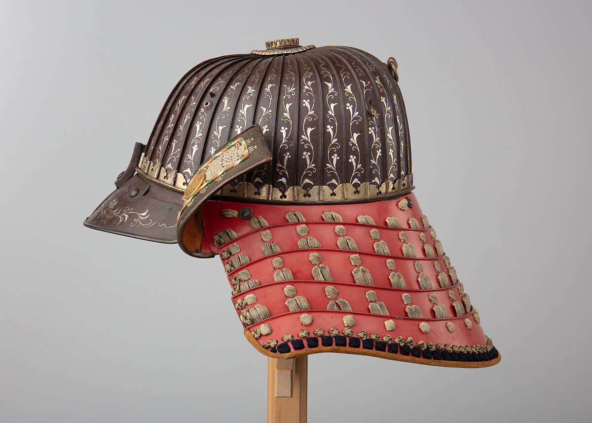 Helmet (<i>Suji Kabuto</i>), Inscribed by Yoshihisa (Japanese, Uda, Edo period, active early 17th century), Iron, silver, leather, silk, Japanese