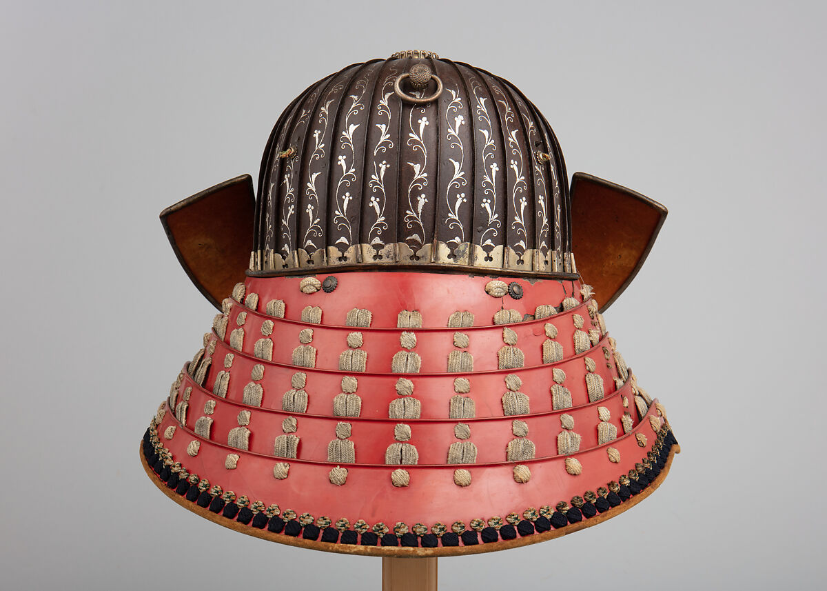 Helmet (<i>Suji Kabuto</i>), Inscribed by Yoshihisa (Japanese, Uda, Edo period, active early 17th century), Iron, silver, leather, silk, Japanese