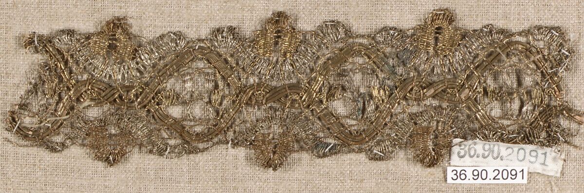 Piece, Silk and metal thread, bobbin lace, European