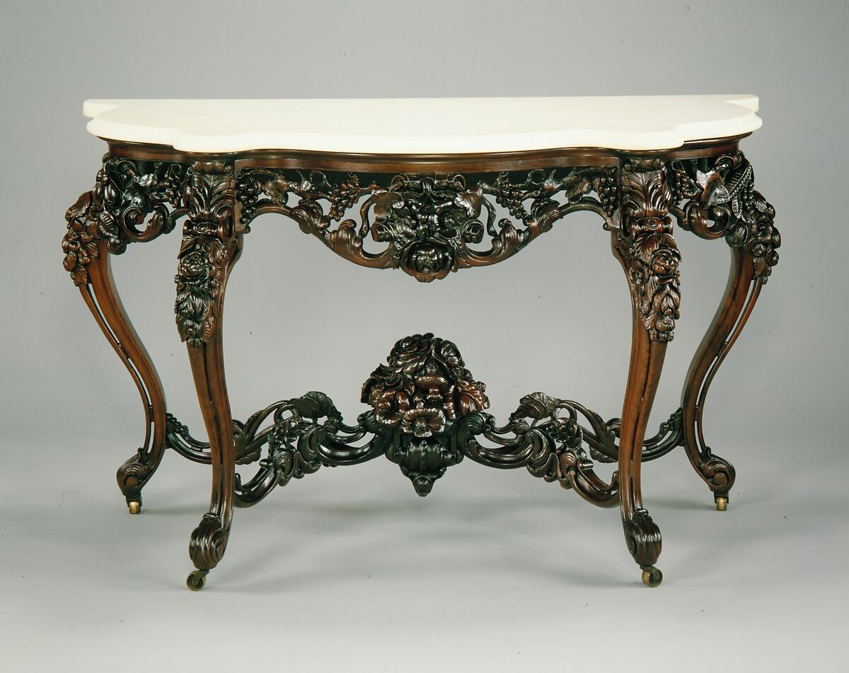 Console Table, Attributed to John Henry Belter (American, born Germany 1804-1863 New York), Rosewood, marble, American