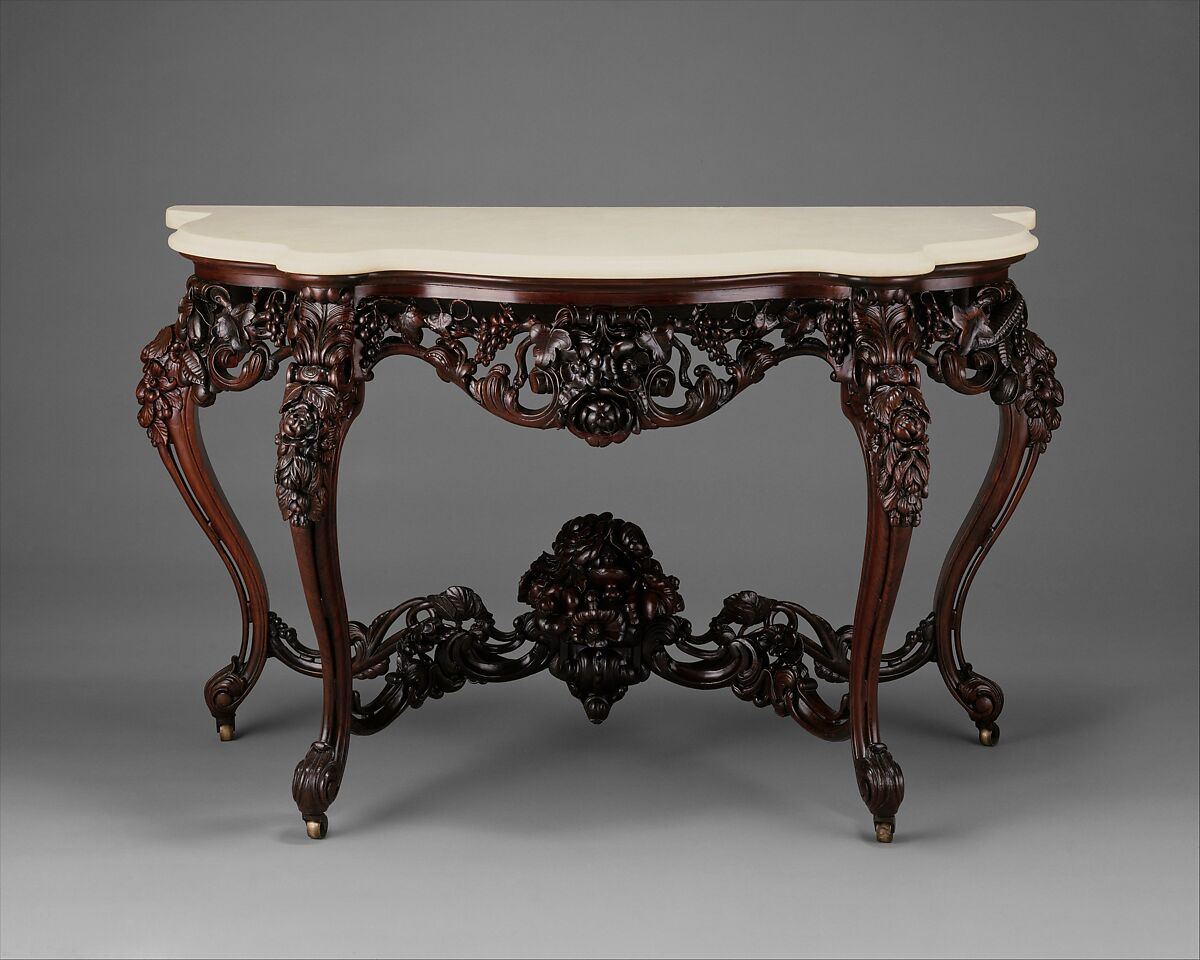 Console Table, Attributed to John Henry Belter (American, born Germany 1804-1863 New York), Rosewood, marble, American 