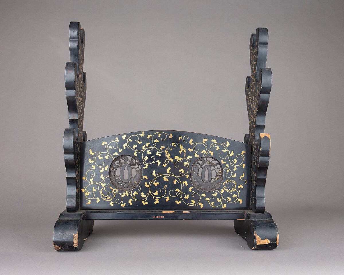 Sword Rack (Katana Kake), Wood, lacquer, iron, gold, Japanese