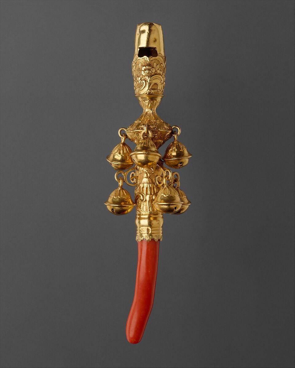 Rattle, Whistle, and Bells, Nicholas Roosevelt (1715–1769), Gold, coral, American 