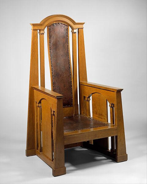 Armchair, George Washington Maher (1864–1926), Oak, leather, American 