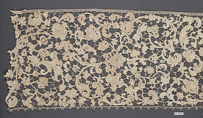 Flounce, Needle lace, gros point lace, Italian, Venice 