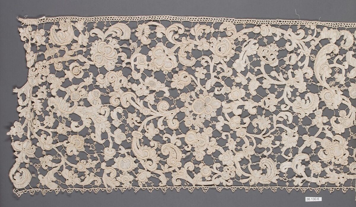 Flounce, Needle lace, gros point lace, Italian, Venice