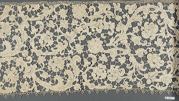 Flounce, Needle lace, gros point lace, Italian, Venice 