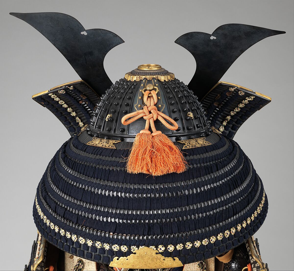 Armor (Gusoku), Helmet and mask inscribed by Jo Michitaka (Japanese, Edo period, active 19th century), Iron, lacquer, silk, gilt copper, Japanese