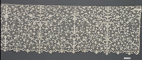 Part of a flounce (one of six), Needle lace, possibly French 