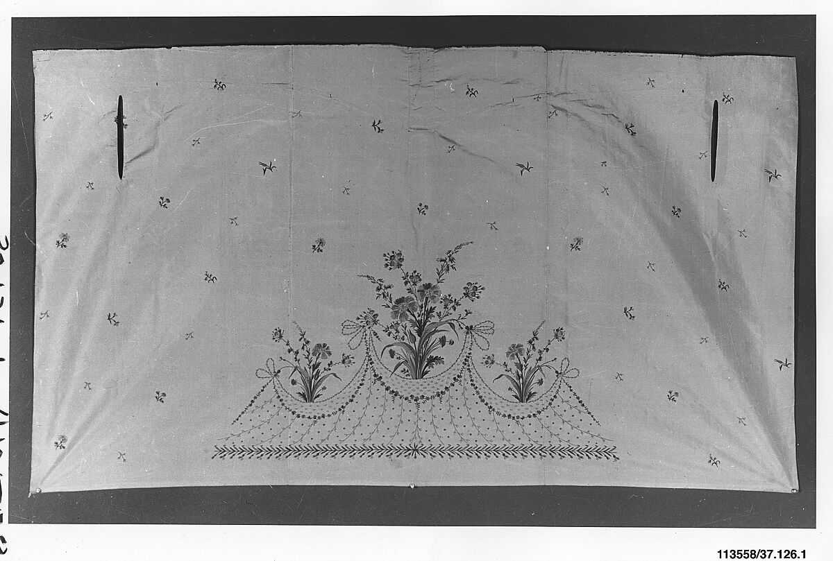 Dress panel, Silk thread on silk, French 