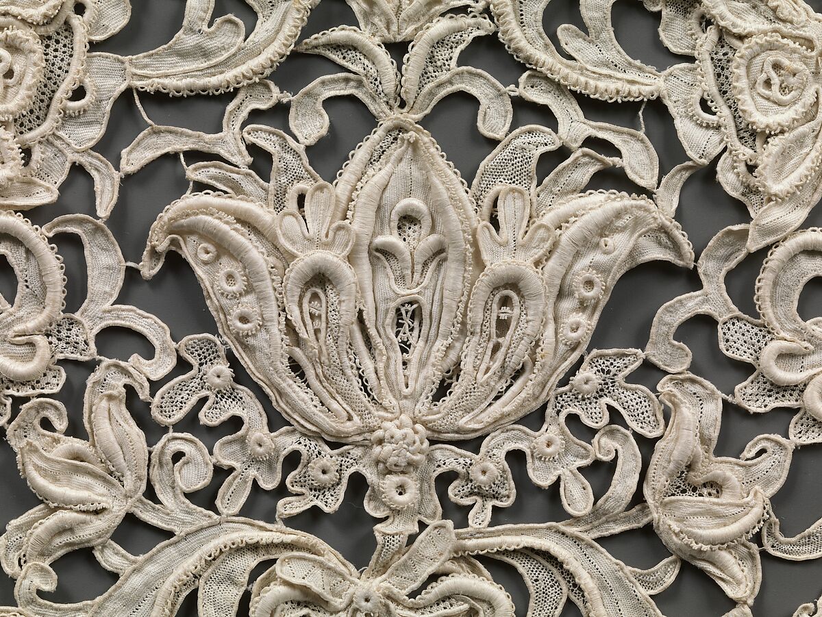 Cravat, Needle lace, gros point lace, linen, probably Austrian