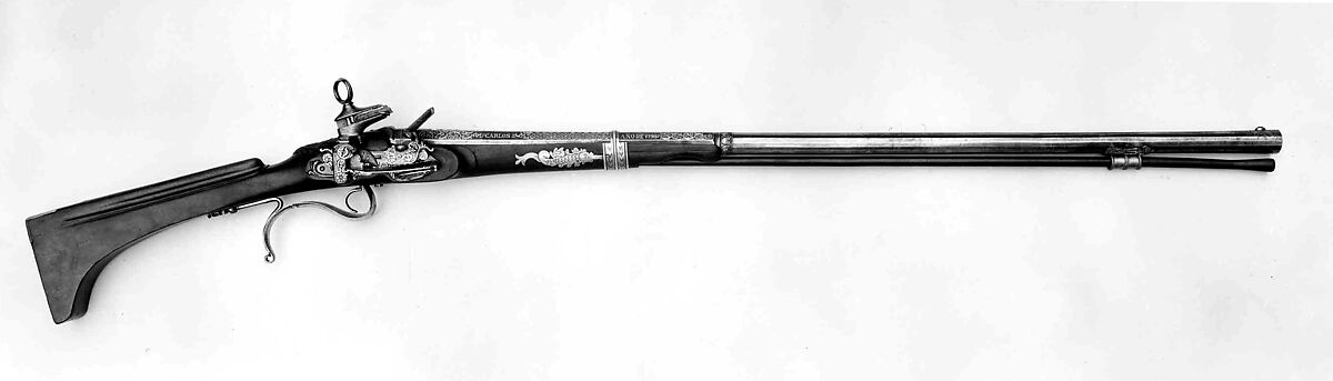 Miquelet Gun Made for Charles IV of Spain (reigned 1788–1808), Antonio Guisasola (Spanish, Eibar, recorded 1796–1833), Steel, gold, silver, wood (walnut), Spanish, Eibar 