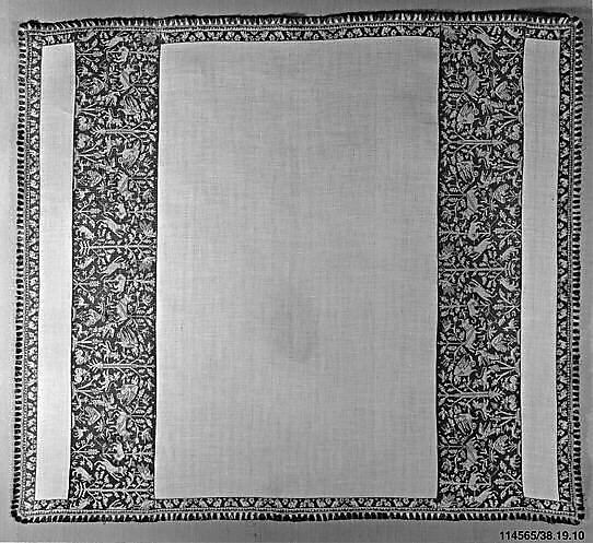 Cover, Drawnwork, linen and silk, Sicilian or Spanish 