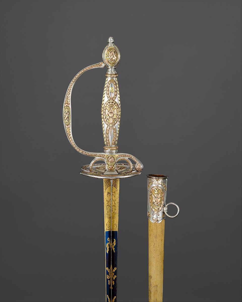 Congressional Presentation Sword with Scabbard of Colonel Marinus Willett (1740–1830), C. Liger (French, Paris, recorded 1770–93), Steel, silver, gold, wood, fish skin, textile, French, Paris 