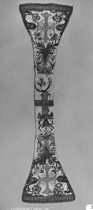 Maniple, Silk and metal thread on silk, Italian