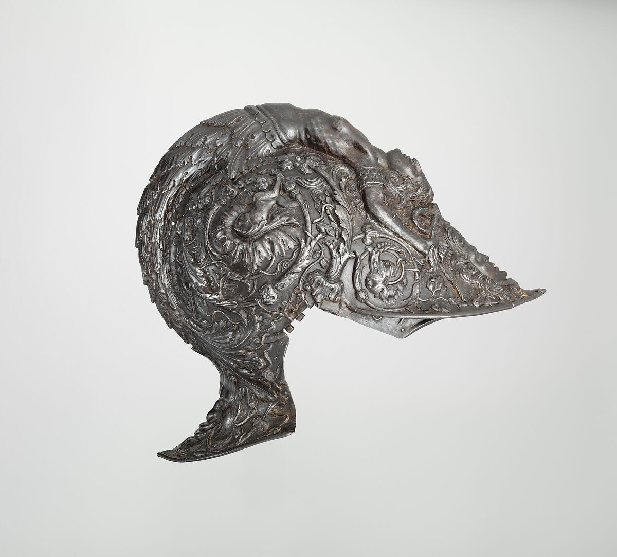 Burgonet, Filippo Negroli (Italian, Milan ca. 1510–1579), Steel, gold, textile, Italian, Milan