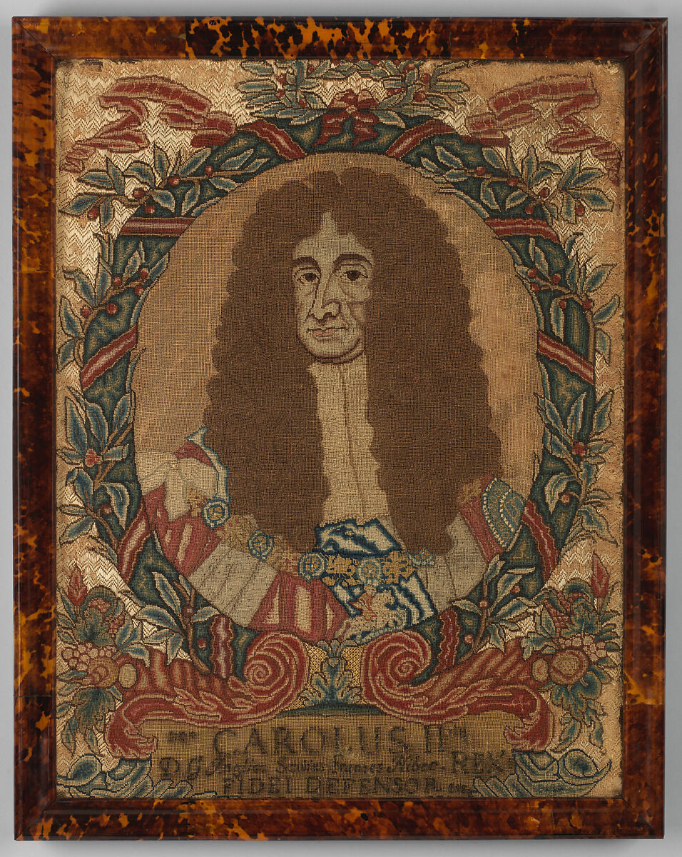 Portrait of Charles II, After a painting by John Baptist Gaspars (Flemish, Antwerp ca. 1620–1691 London), Silk on canvas, British 