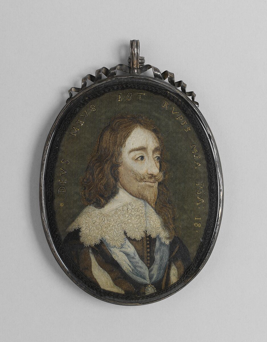 Charles I, After an engraving of by Wenceslaus Hollar (Bohemian, Prague 1607–1677 London), Silk and metal thread on silk, British 