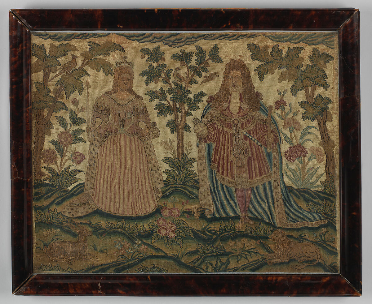 Portrait of William and Mary, Silk thread on linen (?), British 