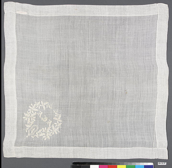 Handkerchief, Cotton on cotton, possibly French 